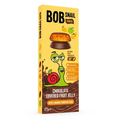 Bob Snail Fruit Jellies in Belgian Chocolate, Apple-Mango-Pumpkin-Chia - 27 g