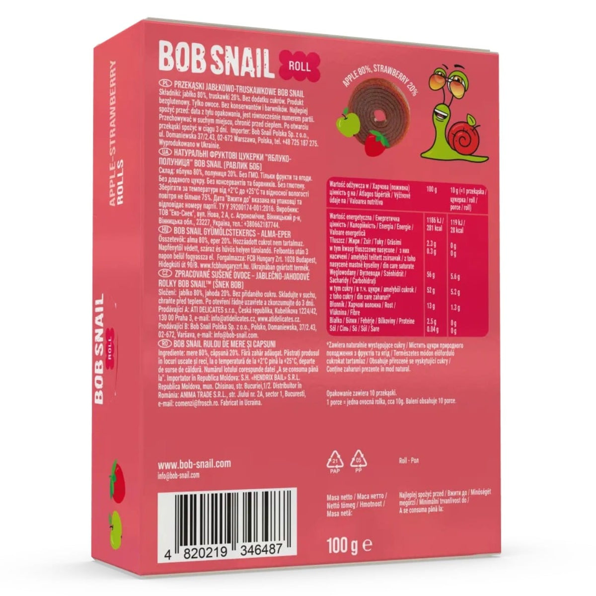 Bob Snail Rollsy Apple & Strawberry Snack with No Added Sugar - 100 g