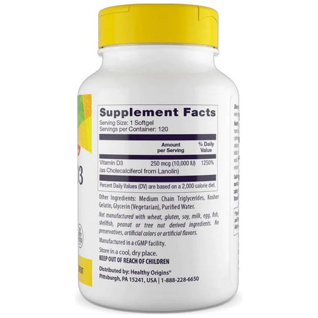 Healthy Origins Vitamin D3 10000 IU - 120 Softgels