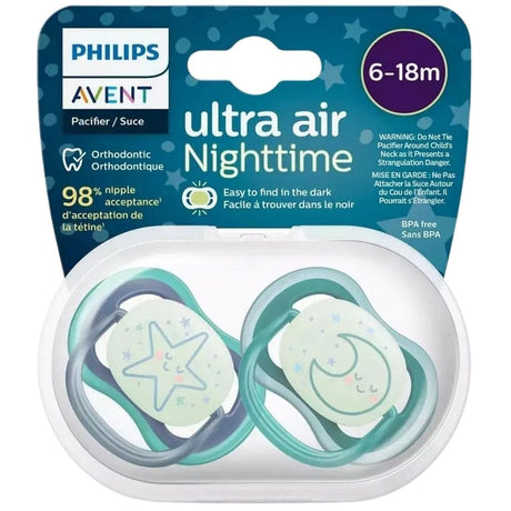 Philips Avent Ultra Air Nighttime Pacifier, 6-18 Months, Boy - 2 Pieces