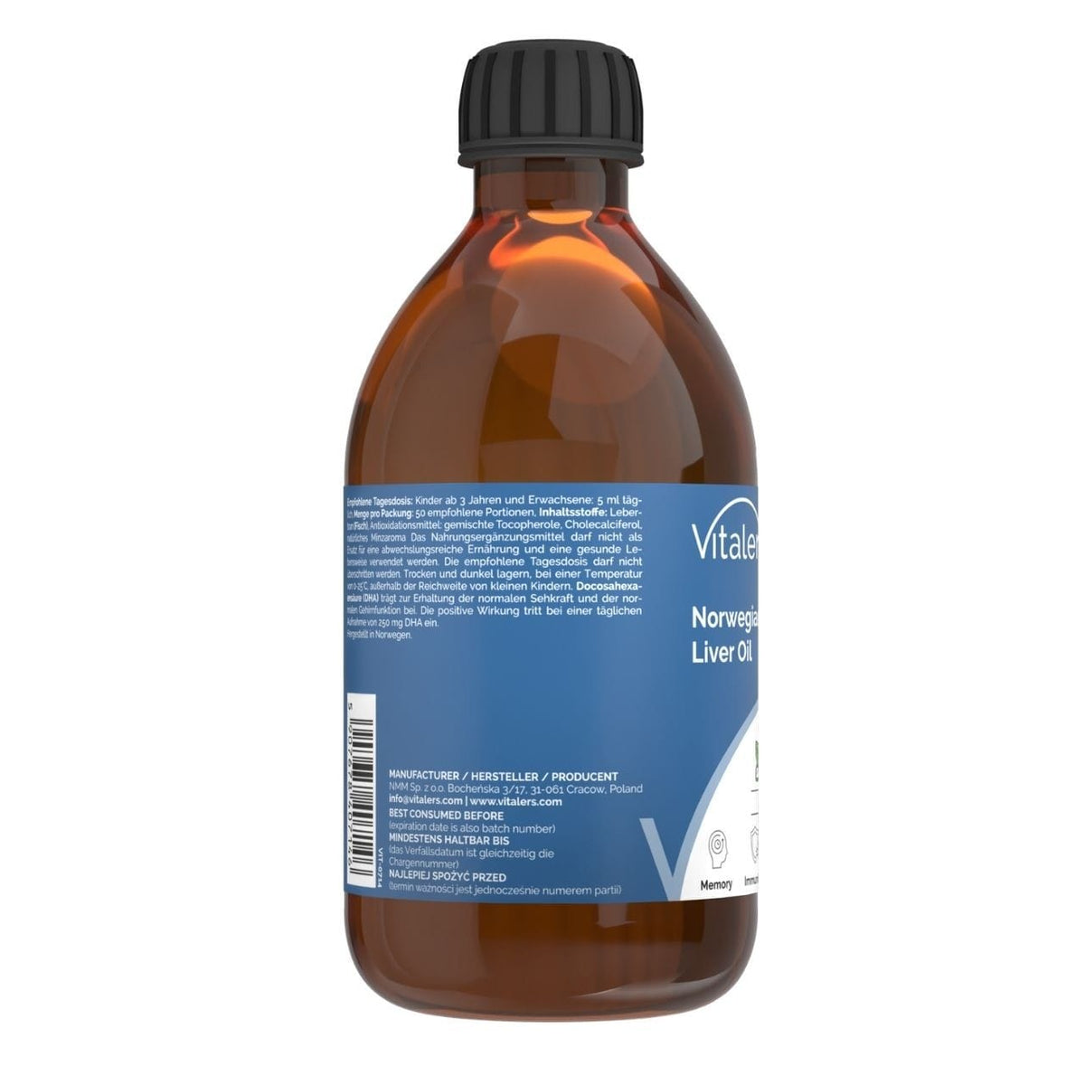 Vitaler's Omega-3 Norwegian Cod Liver Oil 1250 mg, Mint - 250 ml